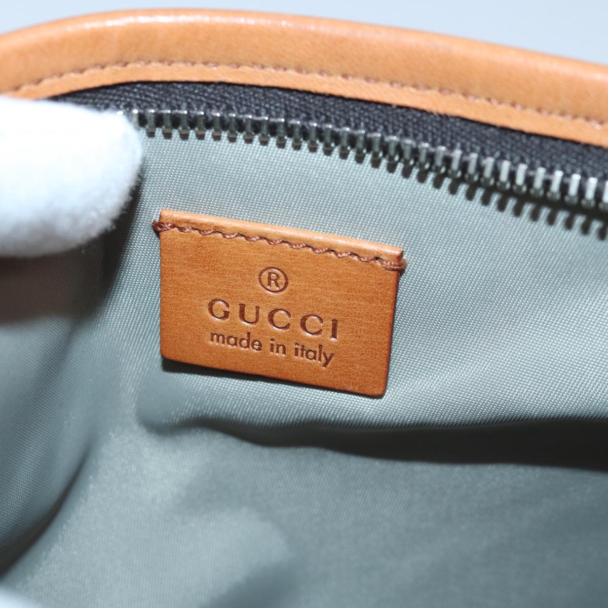 GUCCI Tote Bag Nylon Khaki Silver Auth 85282