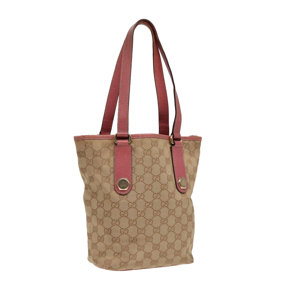 GUCCI GG Canvas Tote Bag Beige Pink gold 153361 Auth 85284