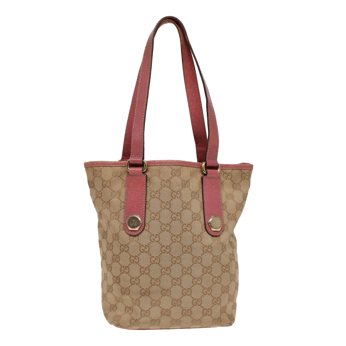 GUCCI GG Canvas Tote Bag Beige Pink gold 153361 Auth 85284