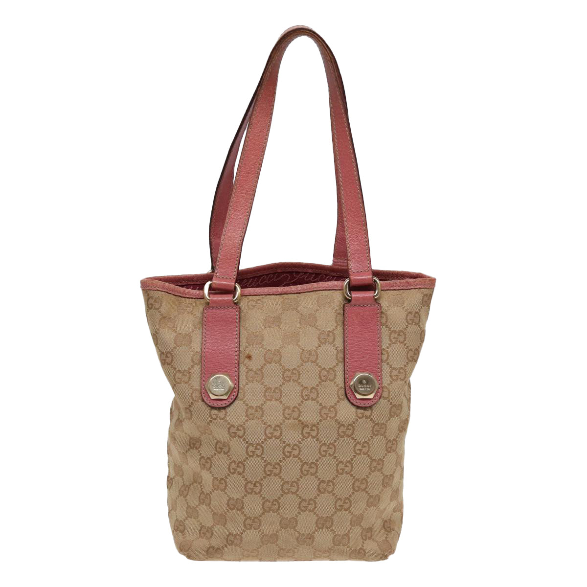 GUCCI GG Canvas Tote Bag Beige Pink gold 153361 Auth 85284