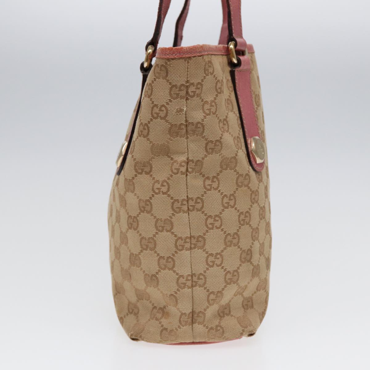 GUCCI GG Canvas Tote Bag Beige Pink gold 153361 Auth 85284