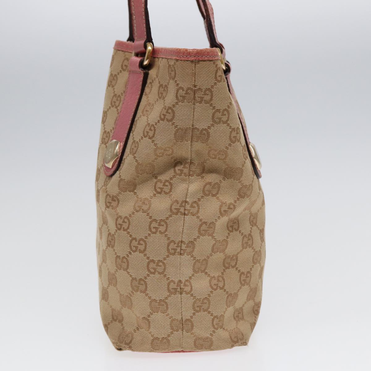 GUCCI GG Canvas Tote Bag Beige Pink gold 153361 Auth 85284