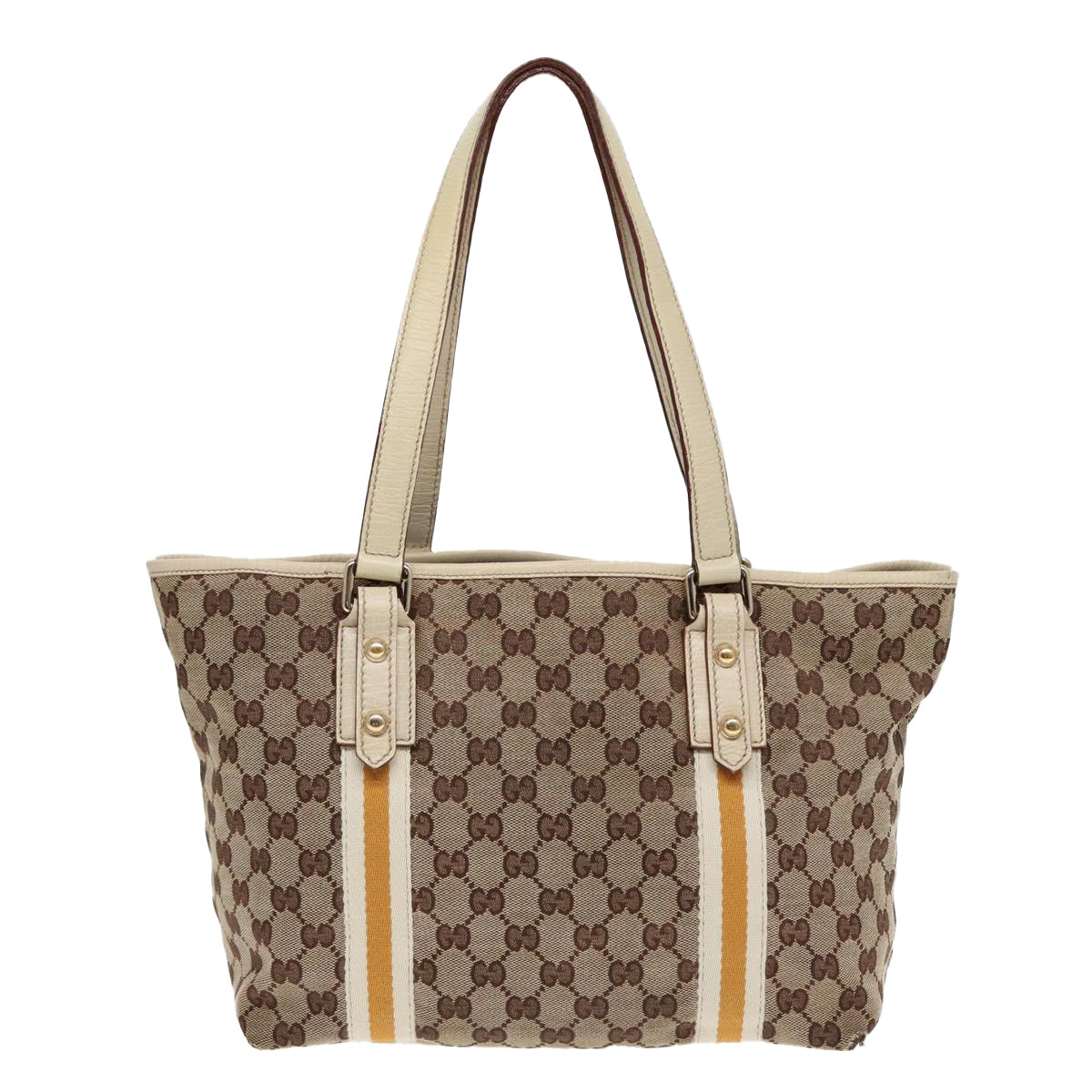 GUCCI GG Supreme Sherry Line Tote Bag Beige Gold Silver Auth 85285