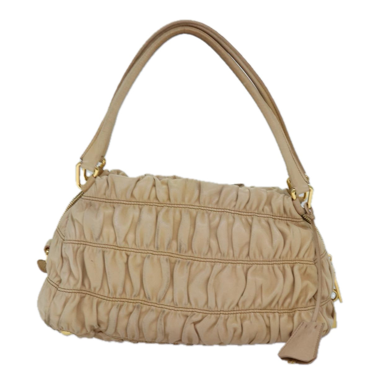 PRADA Hand Bag Nylon Beige Gold Auth 85286 - 0