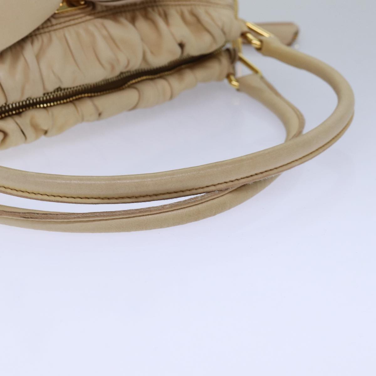 PRADA Hand Bag Nylon Beige Gold Auth 85286