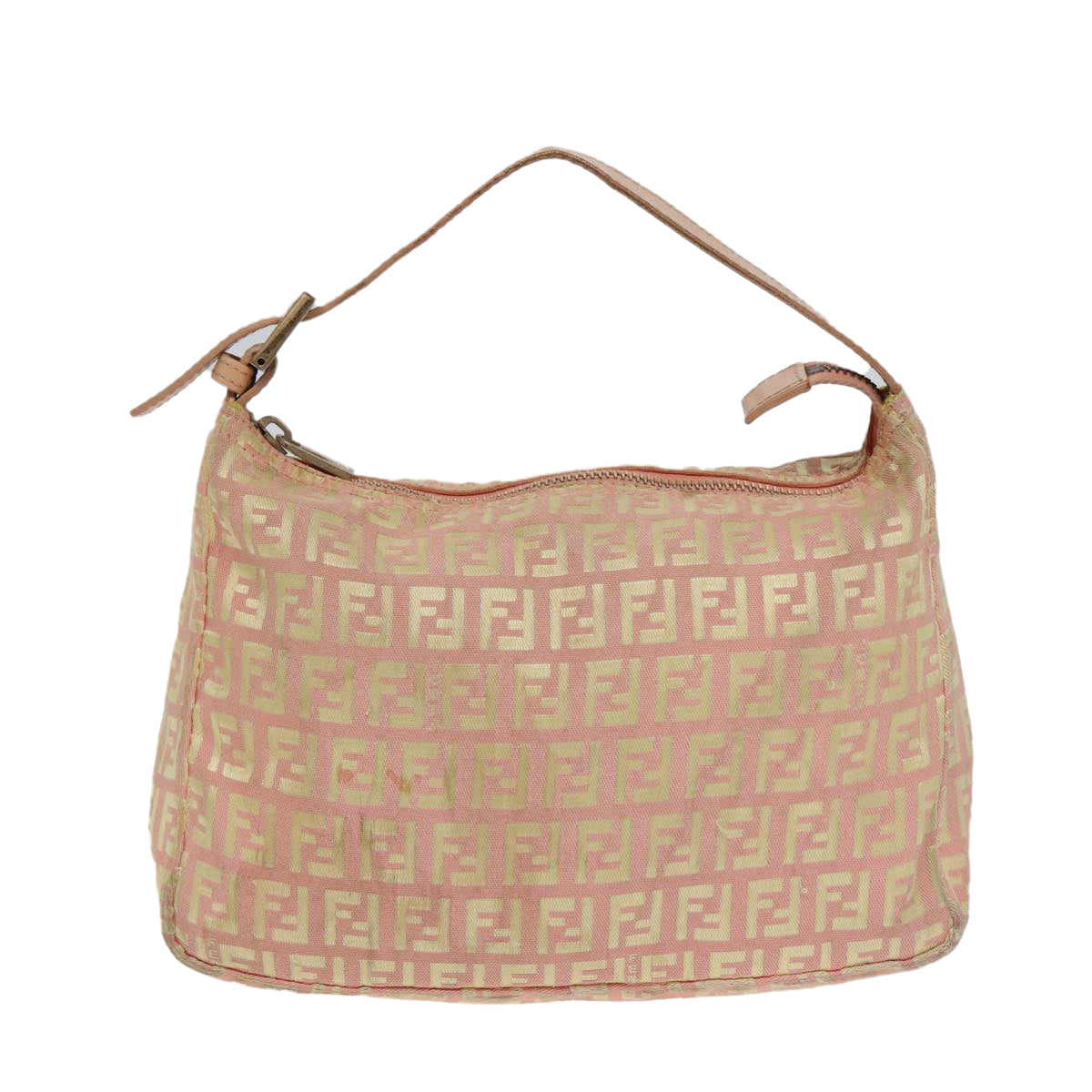 FENDI Zucchino Canvas Hand Bag Pink Gold Auth 85309