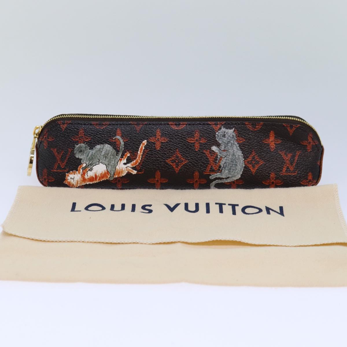 LOUIS VUITTON Catgram Trousse Elizabeth Pen Case Brown GI0357 LV Auth 85318A