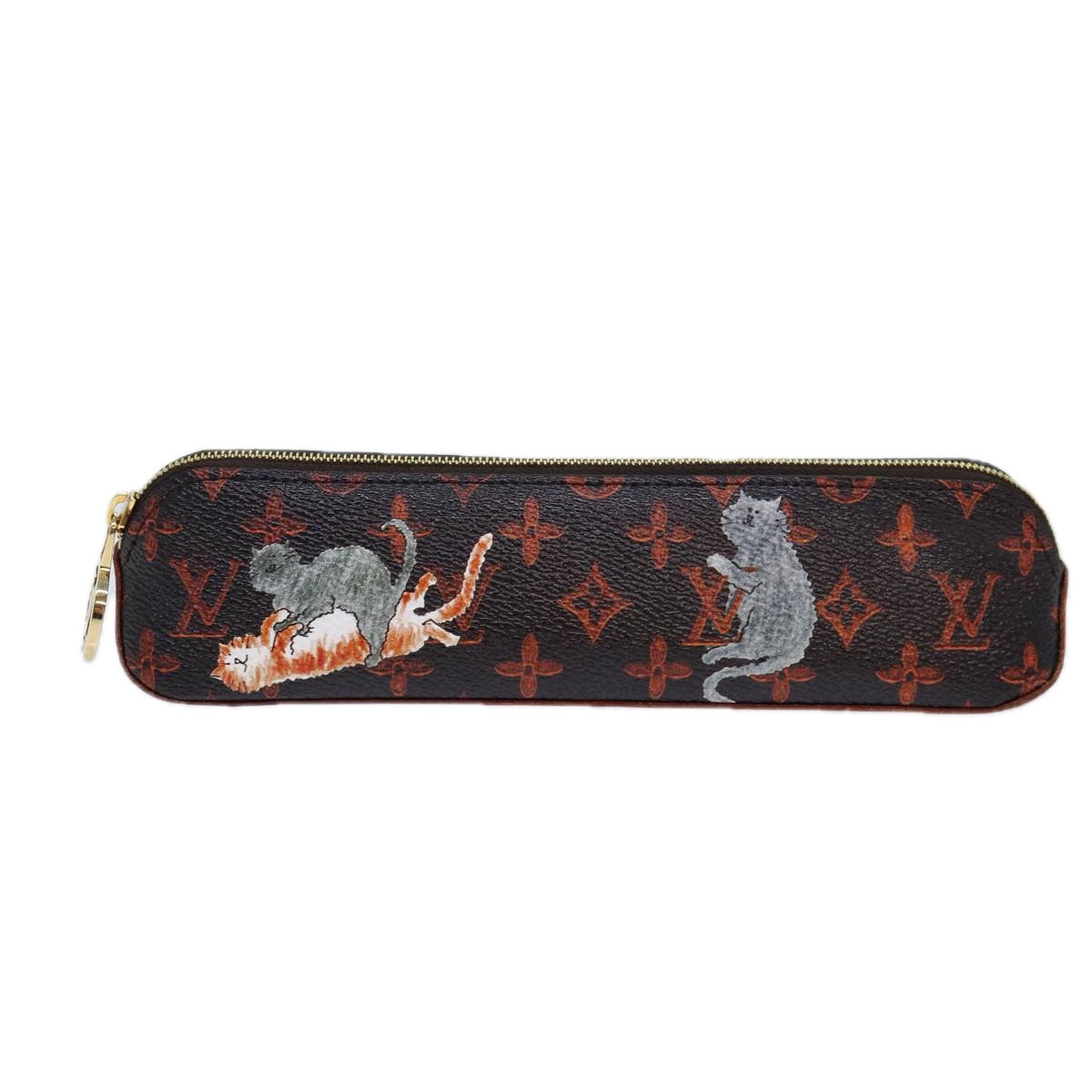 LOUIS VUITTON Catgram Trousse Elizabeth Pen Case Brown GI0357 LV Auth 85318A