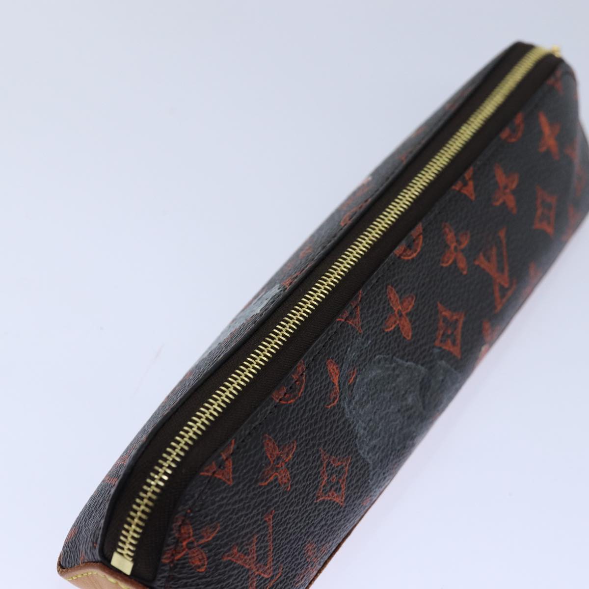 LOUIS VUITTON Catgram Trousse Elizabeth Pen Case Brown GI0357 LV Auth 85318A