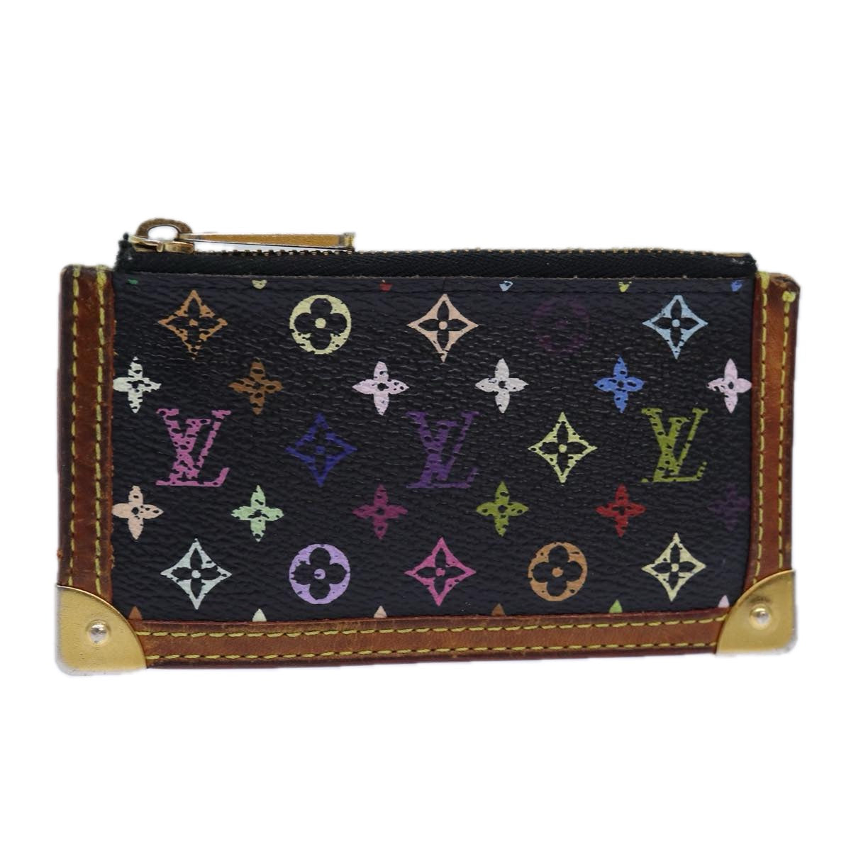 LOUIS VUITTON Monogram Multicolor Pochette Cles Purse Black M92654 Auth 85321