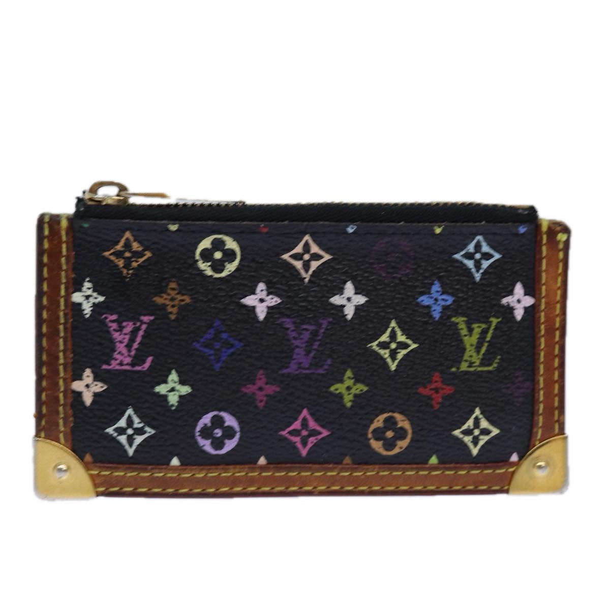 LOUIS VUITTON Monogram Multicolor Pochette Cles Purse Black M92654 Auth 85321