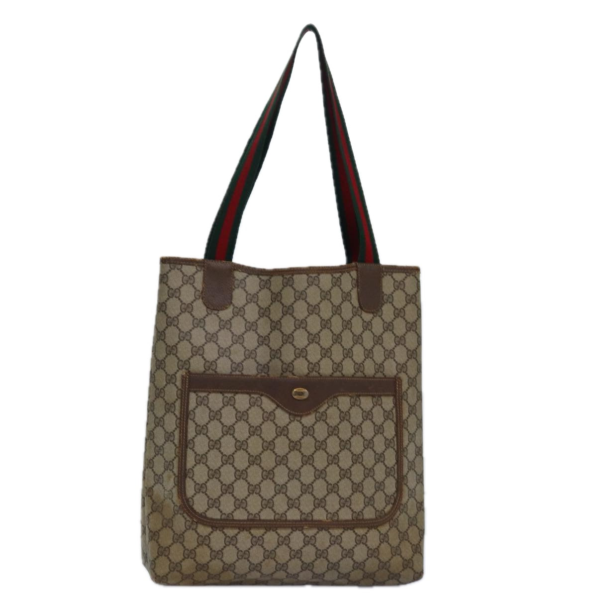 GUCCI GG Supreme Web Sherry Line Tote Bag PVC Beige Red 39 02 003 Auth 85364