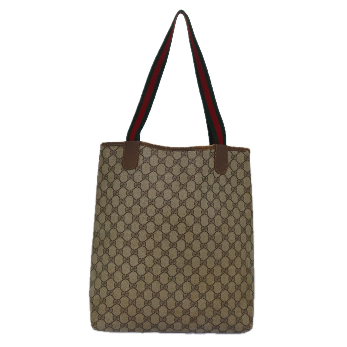 GUCCI GG Supreme Web Sherry Line Tote Bag PVC Beige Red 39 02 003 Auth 85364