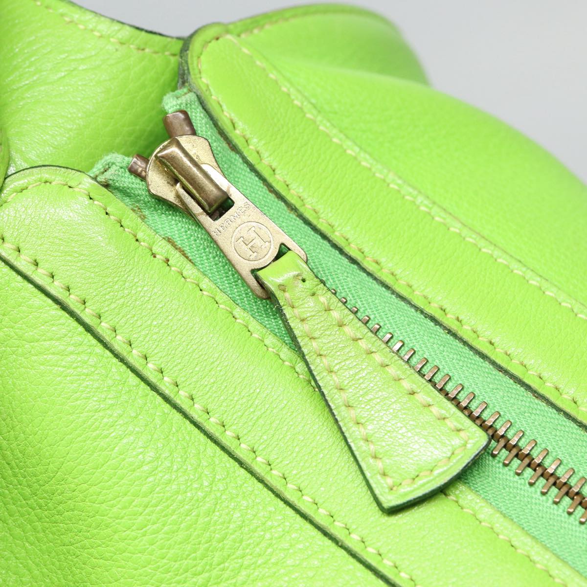 HERMES Doremi 33 Hand Bag Leather Green Gold Auth 85370