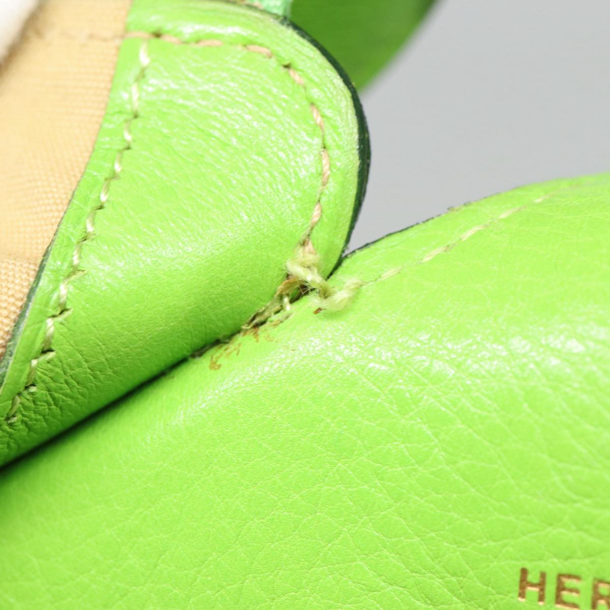 HERMES Doremi 33 Hand Bag Leather Green Gold Auth 85370