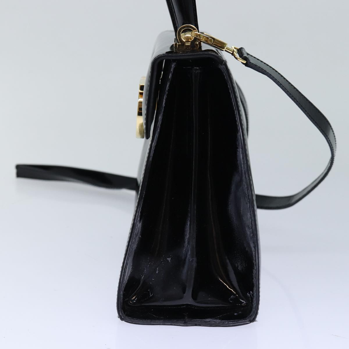 Salvatore Ferragamo Gancini Hand Bag Patent leather 2way Black Gold Auth 85377