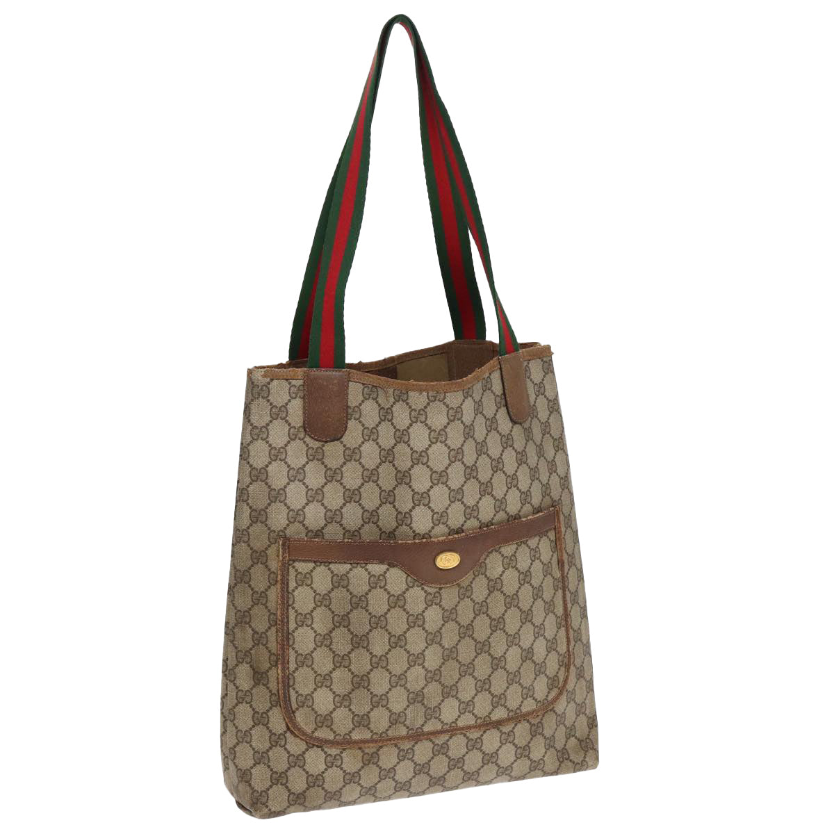 GUCCI GG Supreme Web Sherry Line Tote Bag PVC Beige Gold 39 02 003 Auth 85391