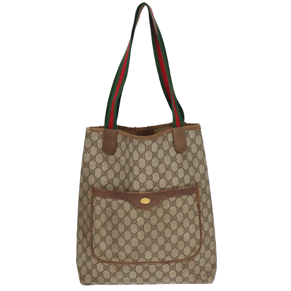 GUCCI GG Supreme Web Sherry Line Tote Bag PVC Beige Gold 39 02 003 Auth 85391