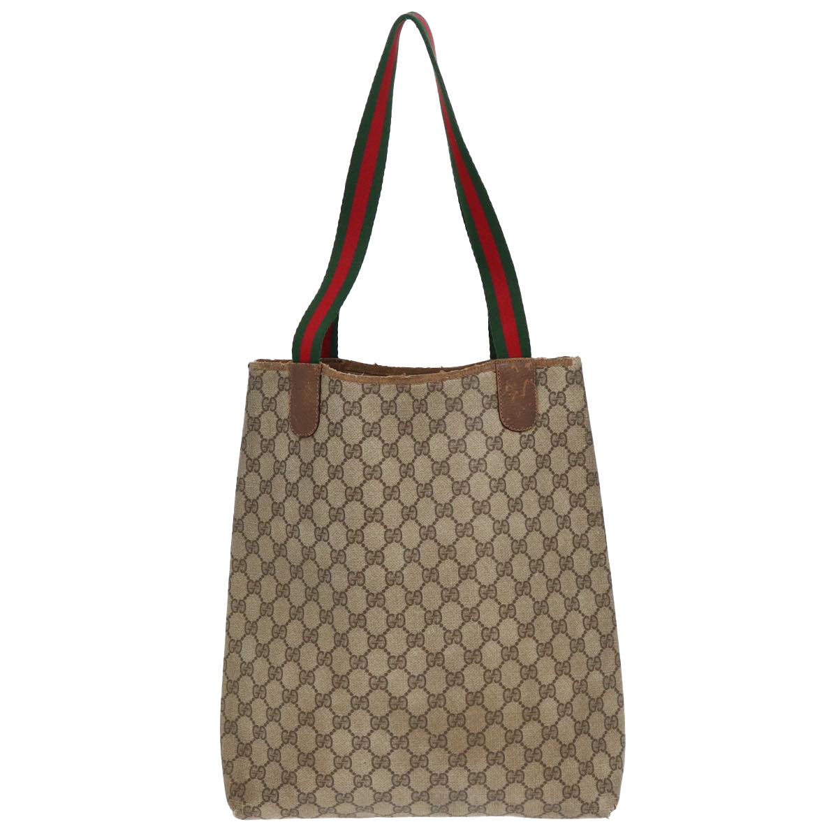 GUCCI GG Supreme Web Sherry Line Tote Bag PVC Beige Gold 39 02 003 Auth 85391 - 0