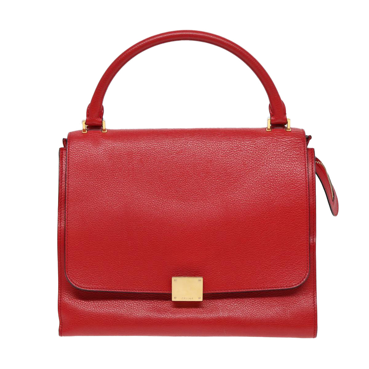 CELINE Trapeze Hand Bag Leather Suede 2way Red Gold Auth 85397