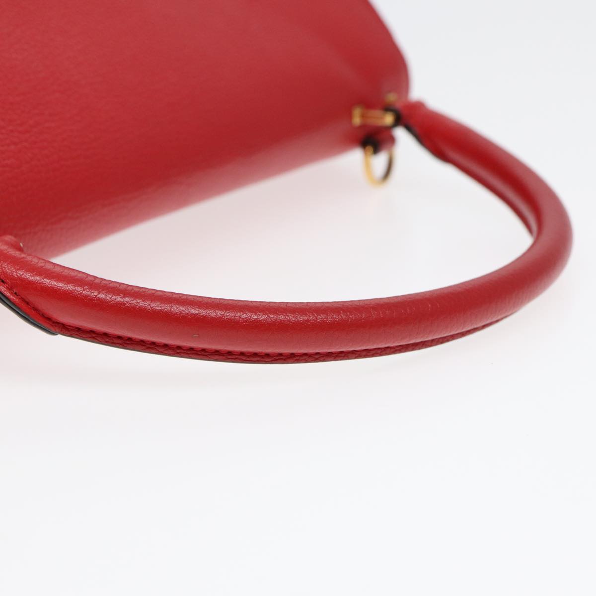 CELINE Trapeze Hand Bag Leather Suede 2way Red Gold Auth 85397