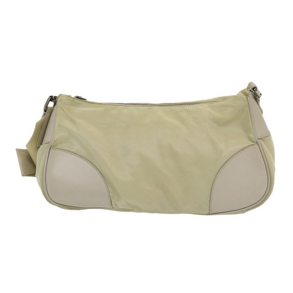 PRADA Shoulder Bag Nylon White Silver Auth 85399