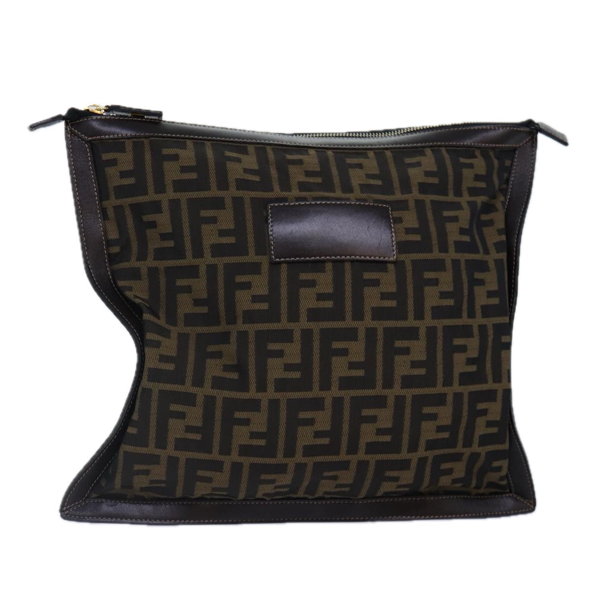 FENDI Zucca Canvas Clutch Bag Brown Black gold Auth 85411