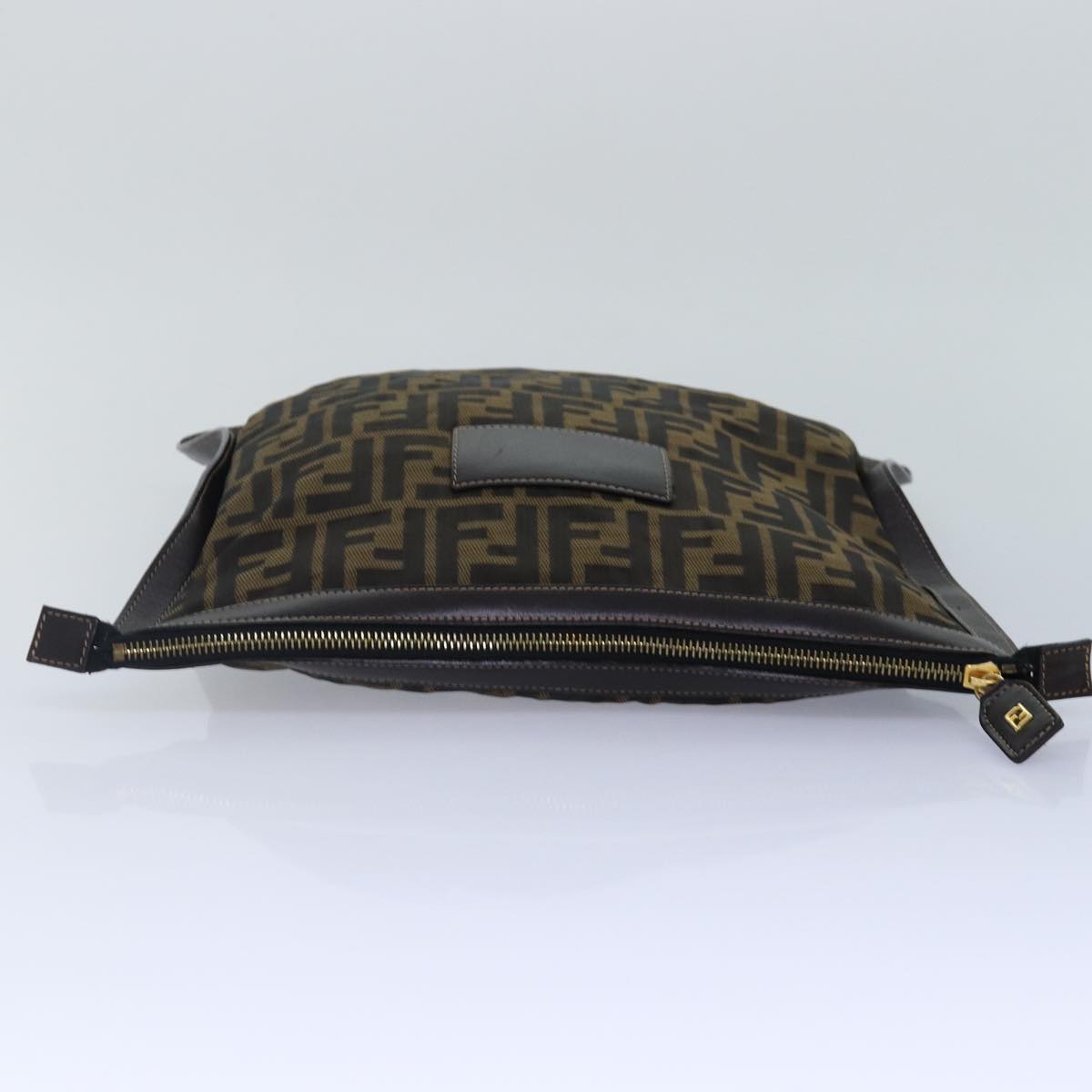 FENDI Zucca Canvas Clutch Bag Brown Black gold Auth 85411