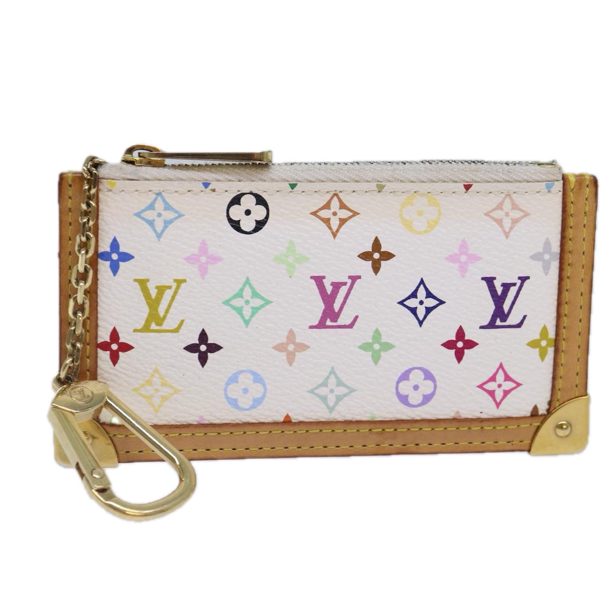 LOUIS VUITTON Monogram Multicolor Pochette Cles Purse White M92655 Auth 85417