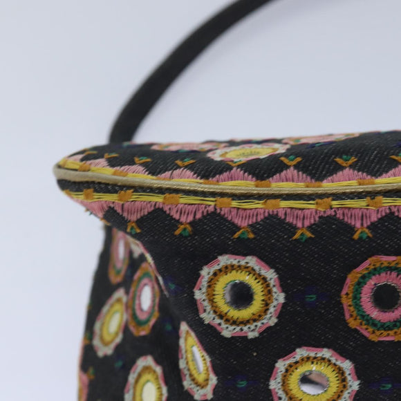 Christian Dior Hand Bag Canvas Blue Gold Auth 85438AM