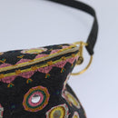 Christian Dior Hand Bag Canvas Blue Gold Auth 85438AM-8