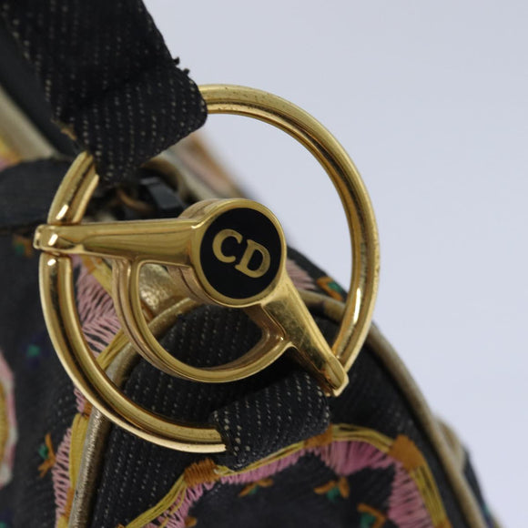 Christian Dior Hand Bag Canvas Blue Gold Auth 85438AM