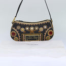 Christian Dior Hand Bag Canvas Blue Gold Auth 85438AM-12