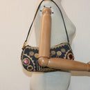 Christian Dior Hand Bag Canvas Blue Gold Auth 85438AM-24