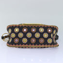 Christian Dior Hand Bag Canvas Blue Gold Auth 85438AM-5