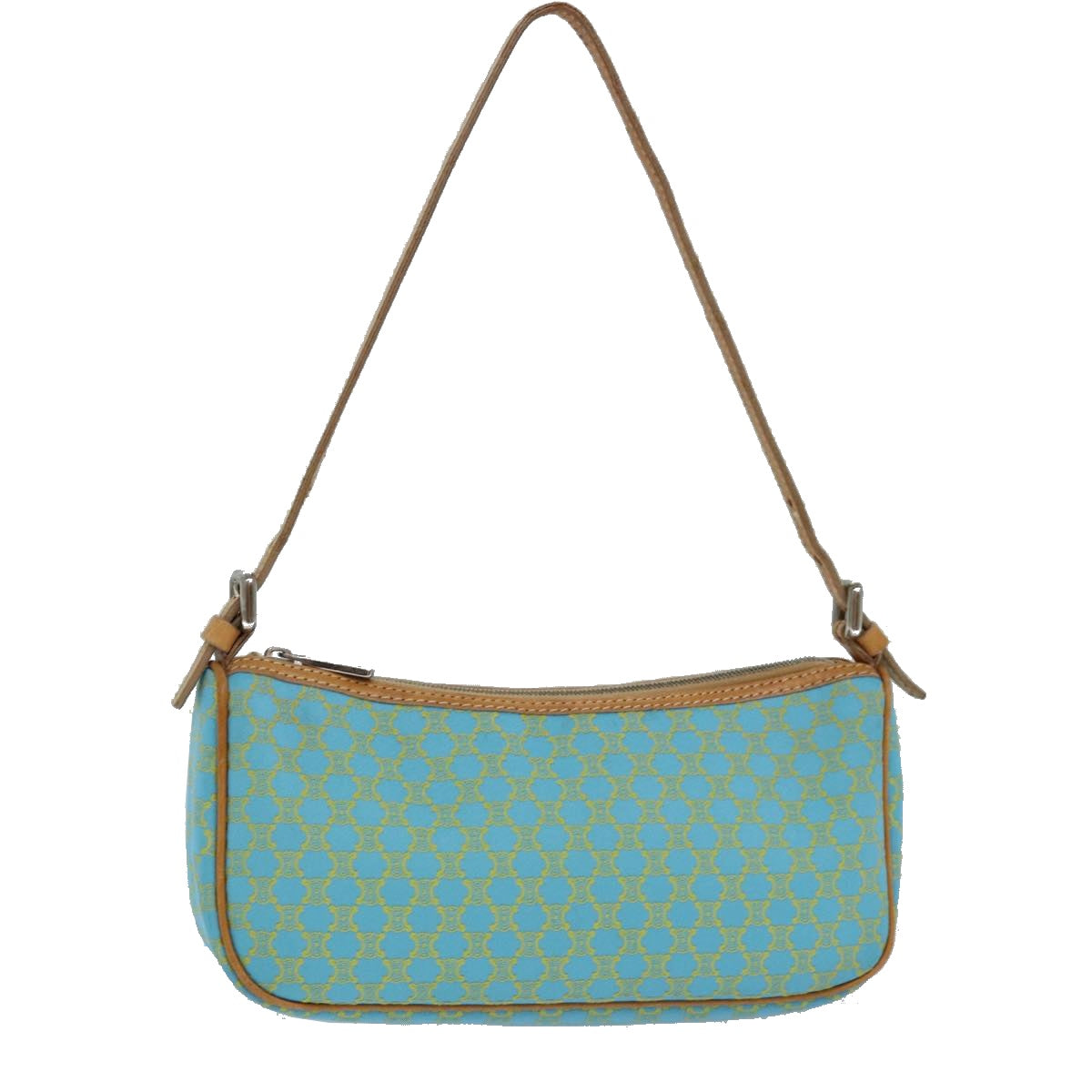 CELINE Macadam Canvas Shoulder Bag Turquoise Blue Silver Auth 85440