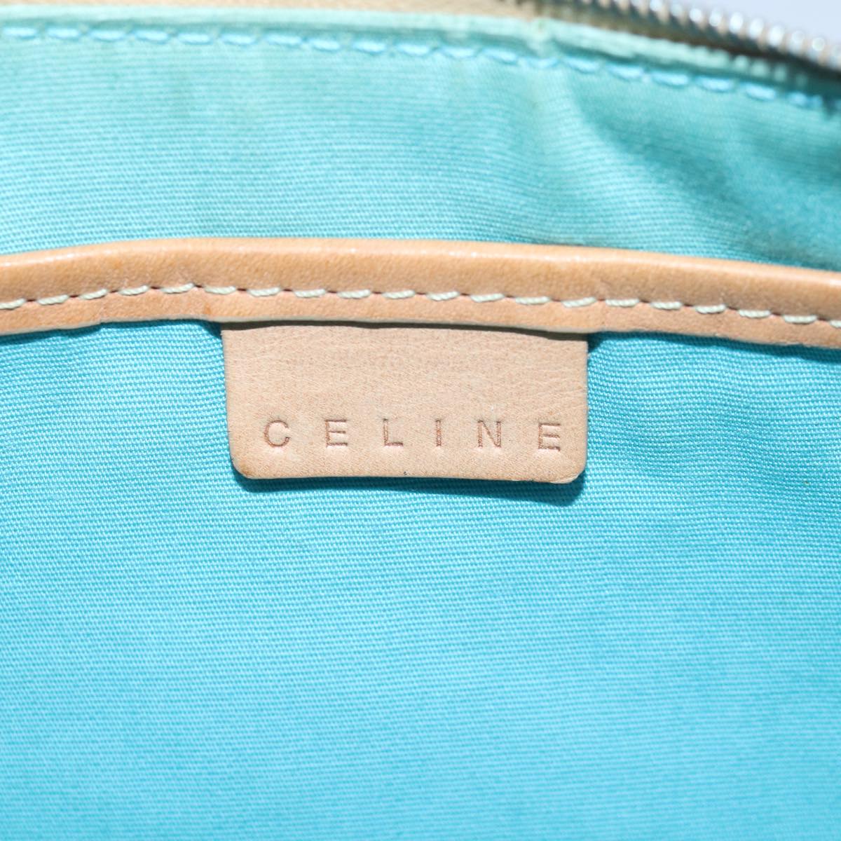 CELINE Macadam Canvas Shoulder Bag Turquoise Blue Silver Auth 85440