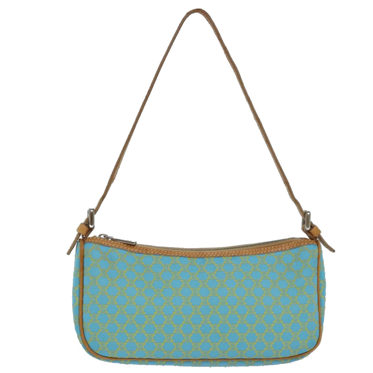 CELINE Macadam Canvas Shoulder Bag Turquoise Blue Silver Auth 85440 - 0