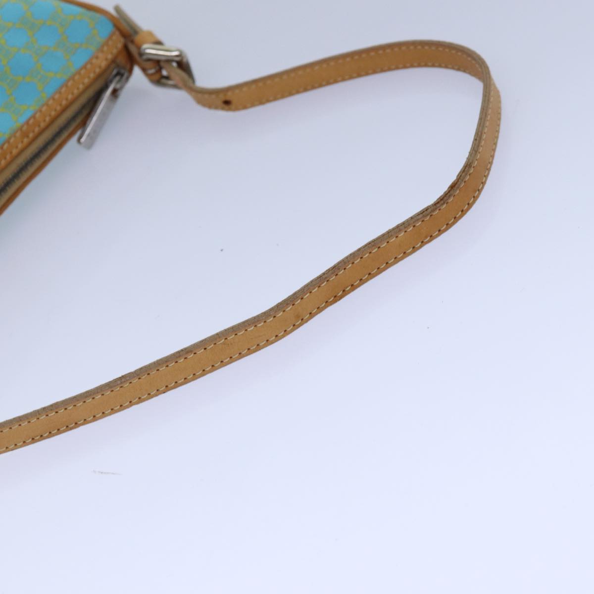 CELINE Macadam Canvas Shoulder Bag Turquoise Blue Silver Auth 85440