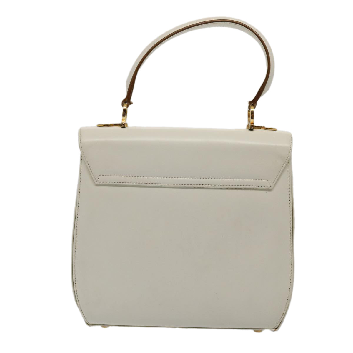 Salvatore Ferragamo Gancini Hand Bag Leather 2way White Gold Auth 85441 - 0