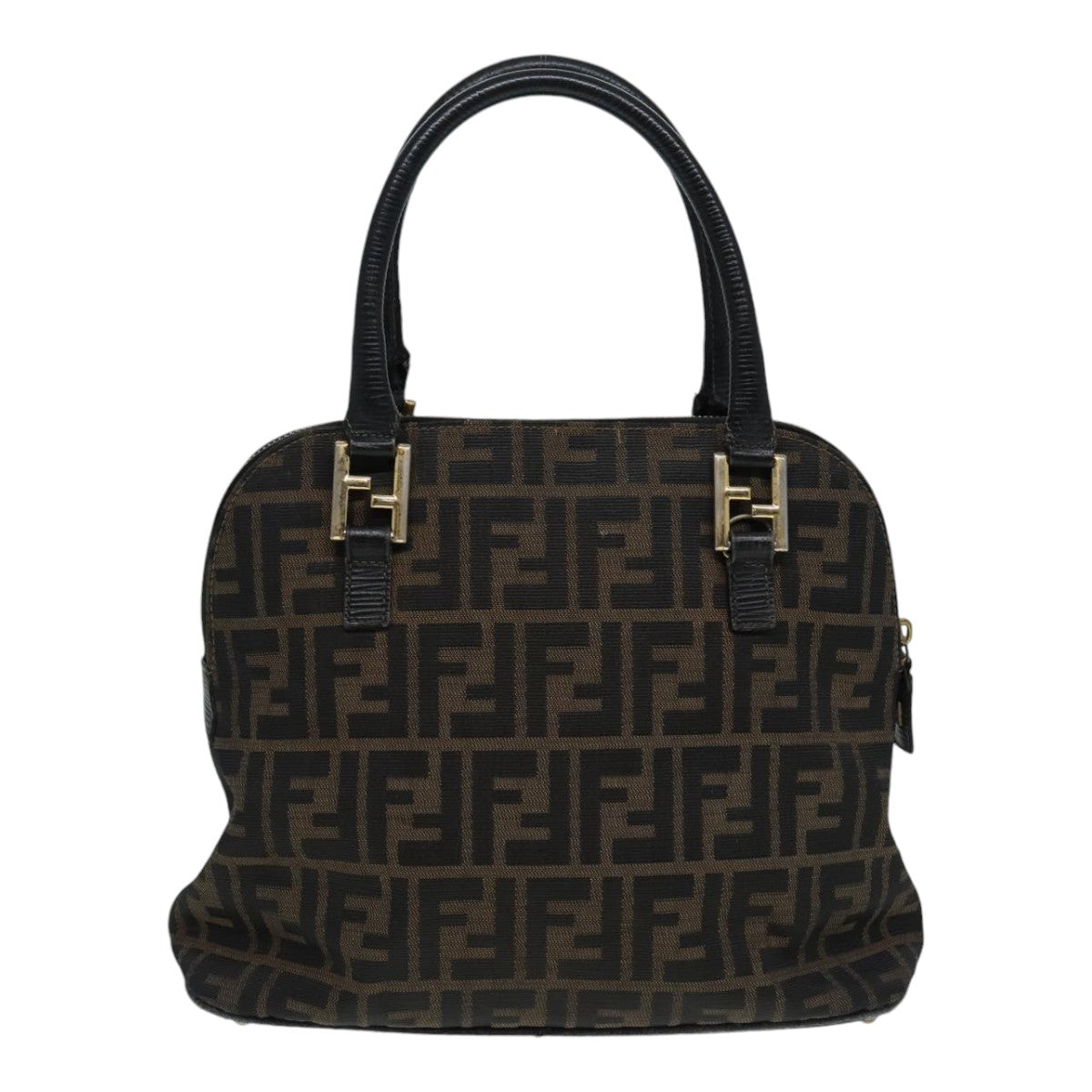 FENDI Zucca Canvas Hand Bag Brown Black gold Auth 85463