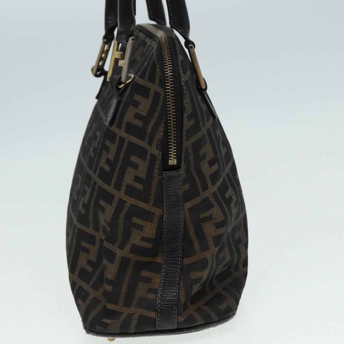 FENDI Zucca Canvas Hand Bag Brown Black gold Auth 85463