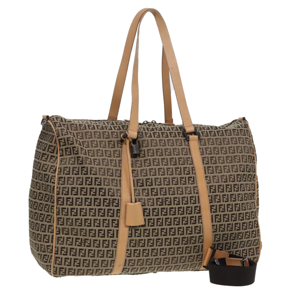 FENDI Zucchino Canvas Boston Bag 2way Beige Brown Auth 85464