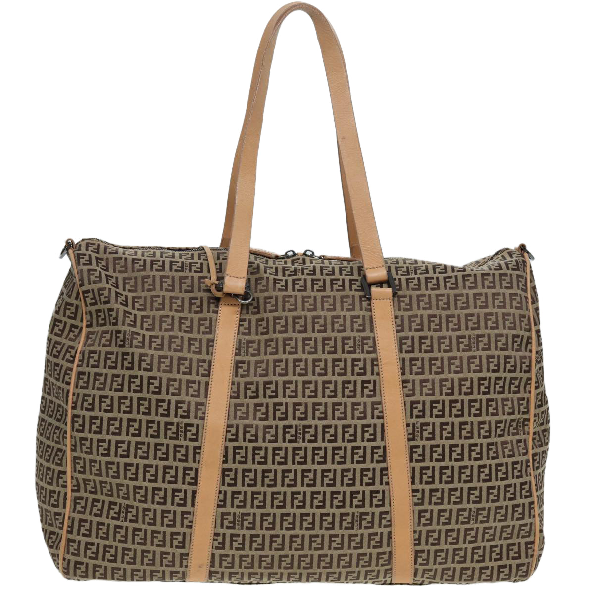 FENDI Zucchino Canvas Boston Bag 2way Beige Brown Auth 85464 - 0