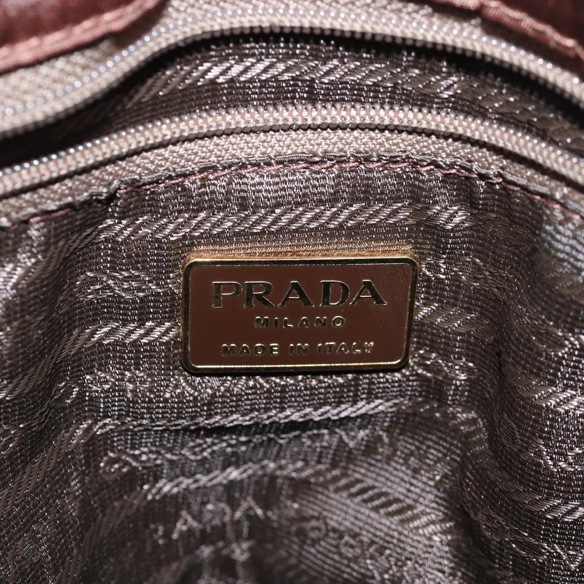 PRADA Chain Shoulder Bag Nylon Brown Gold Auth 85466