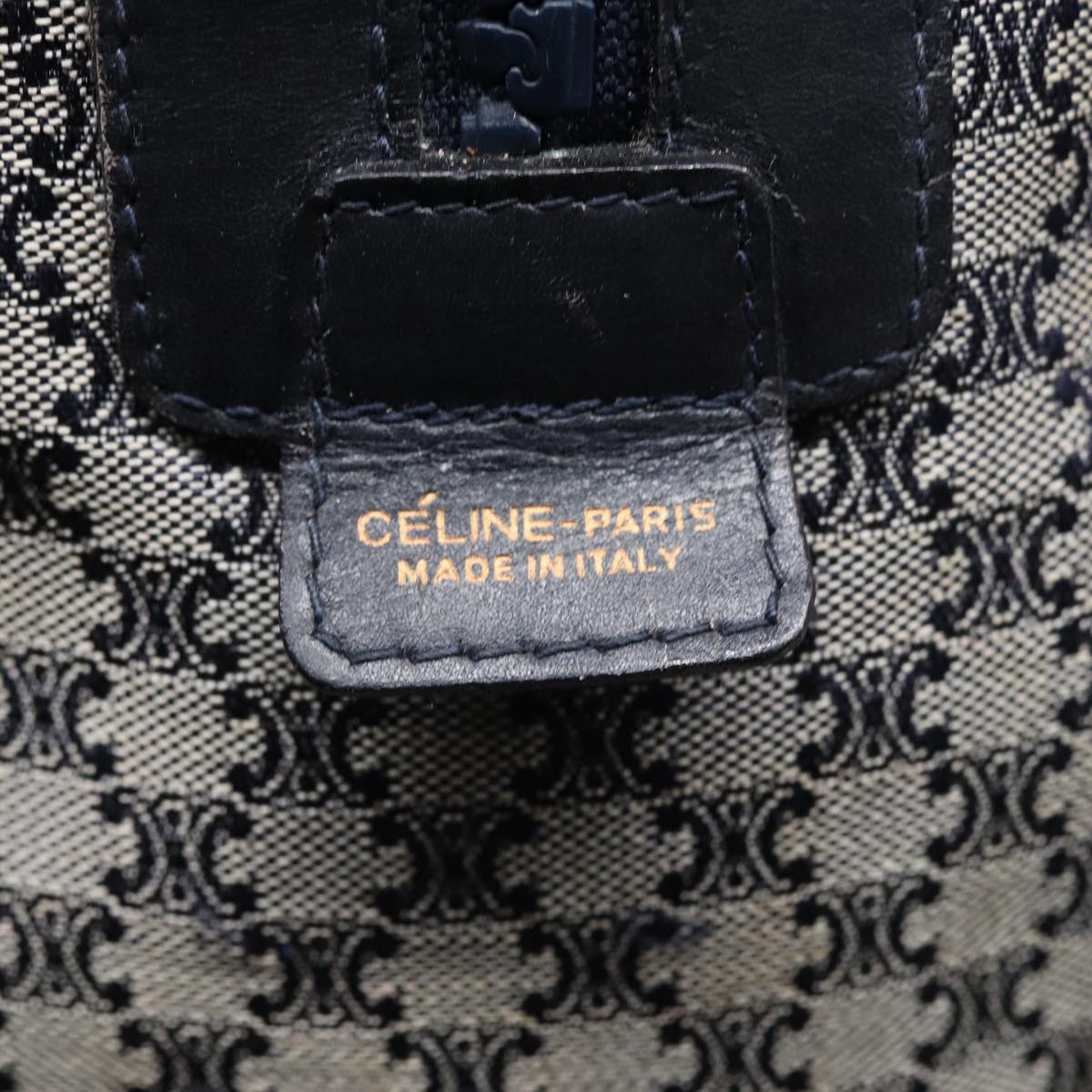 CELINE Macadam Canvas Boston Bag Navy Gold Auth 85467