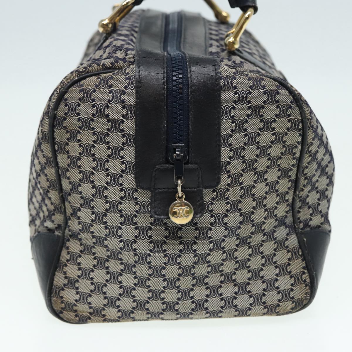 CELINE Macadam Canvas Boston Bag Navy Gold Auth 85467