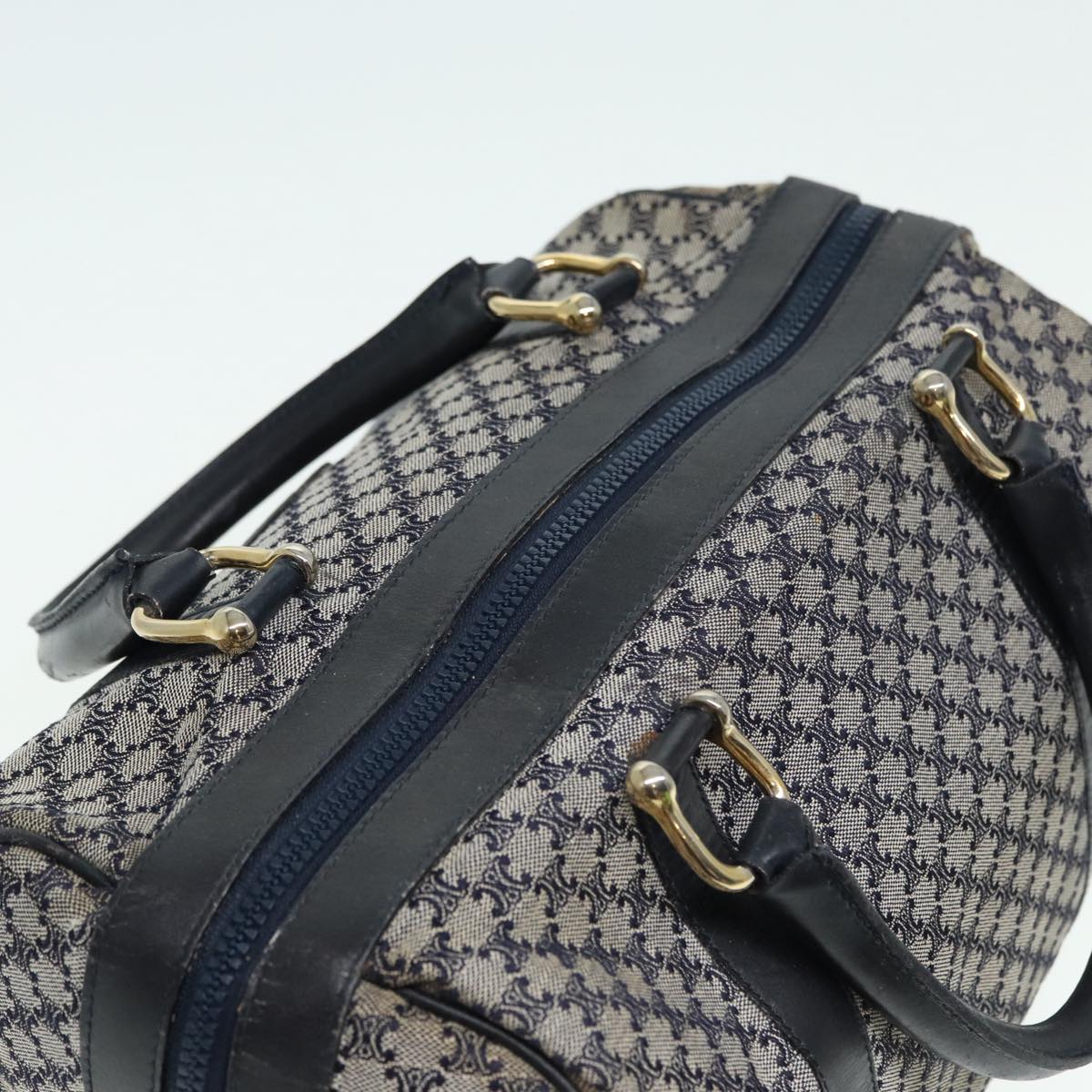 CELINE Macadam Canvas Boston Bag Navy Gold Auth 85467