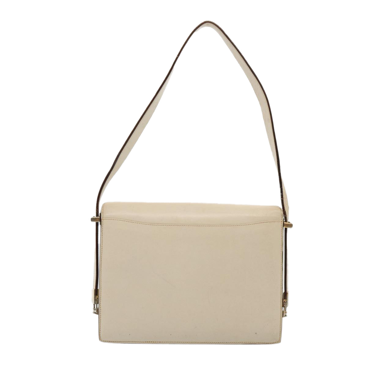 CELINE Shoulder Bag Leather White Gold Auth 85468