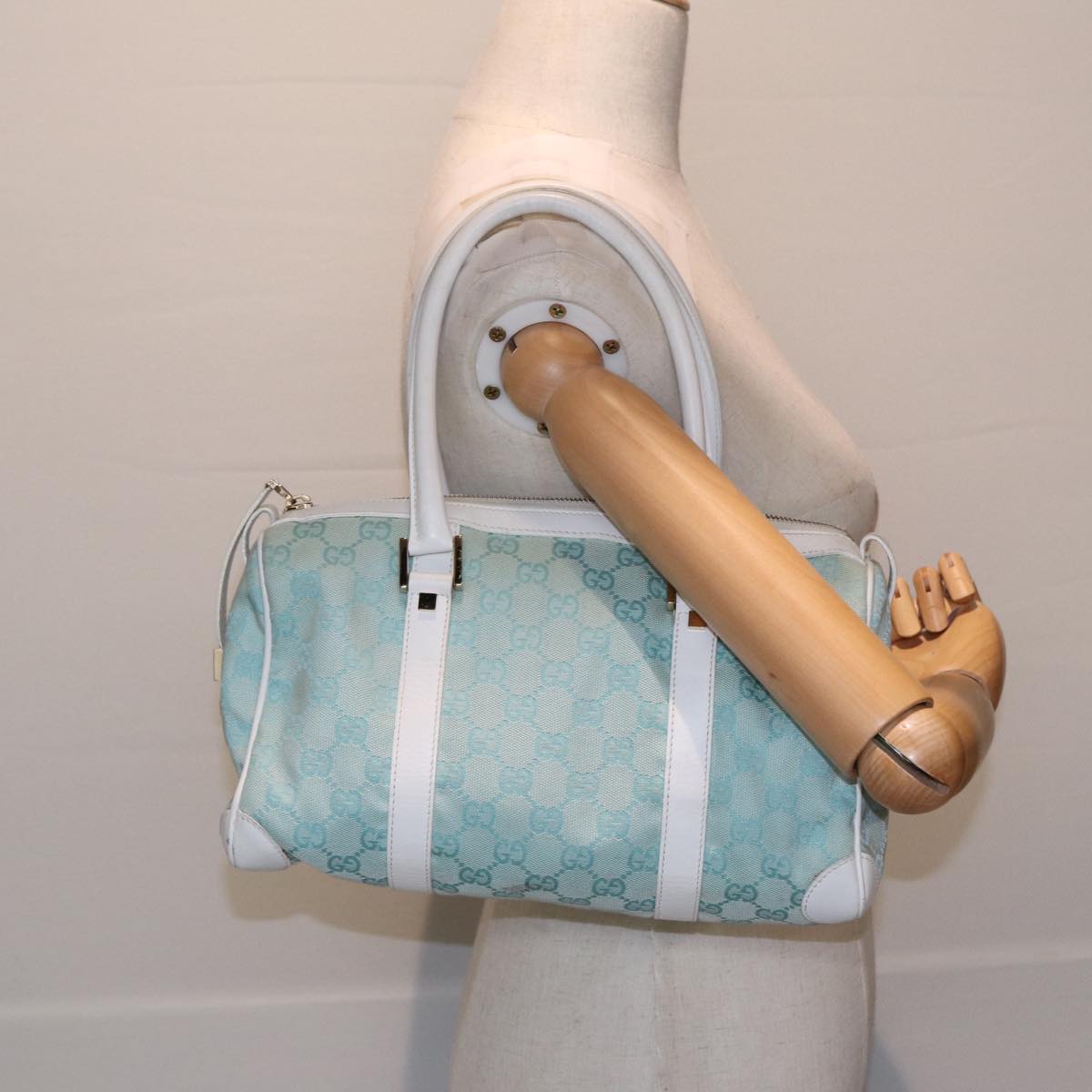 GUCCI GG Canvas Hand Bag Peppermint Gold 000 0851 Auth 85472